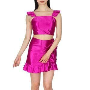 Dear Moon Junior's Size 11 Skirt Set Satin Ruffled Pink Fuchsia Barbiecore NWT